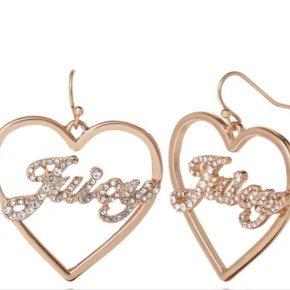 Juicy Couture Script Crystal Heart Drop Earrings - Picture 2 of 6